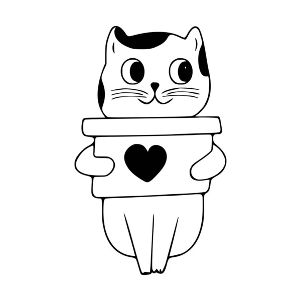 Lindo Gato Con Caja Garabato Icono Lindo Mascotas Vector Arte — Archivo Imágenes Vectoriales