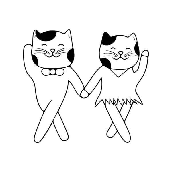 Икона Танцующих Кошек Симпатичные Питы Белом Фоне — стоковый вектор