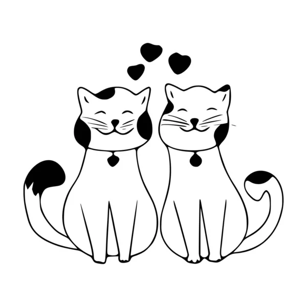 快乐的恋人猫涂鸦图标 白色背景下可爱宠物病媒艺术 — 图库矢量图片