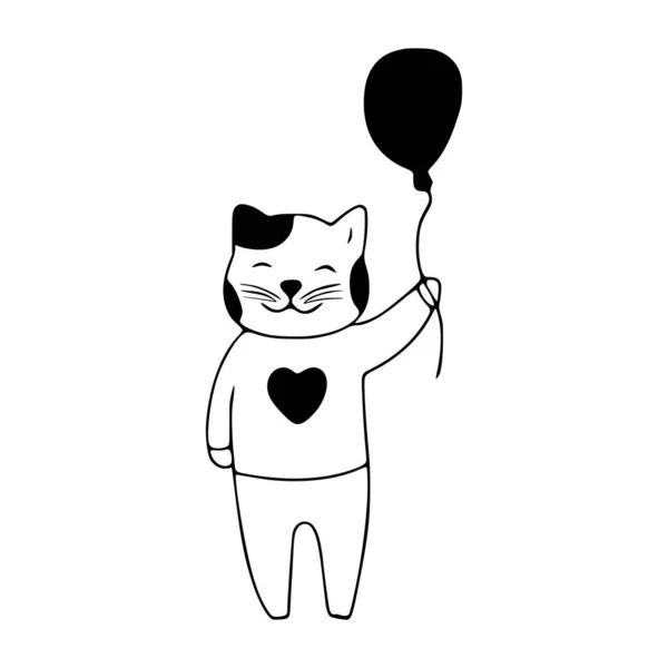 Cute Cat Posiada Ikonę Balon Doodle Cute Zwierząt Wektor Sztuki — Wektor stockowy