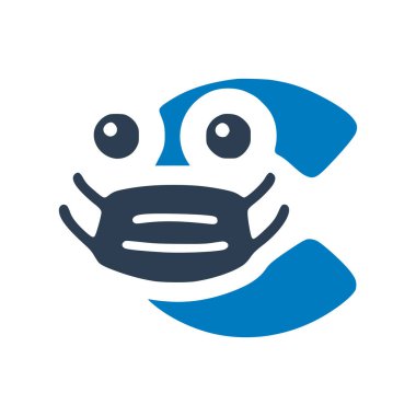 Tıbbi maskeli C harfi, karalama tarzında sevimli bir karakter.