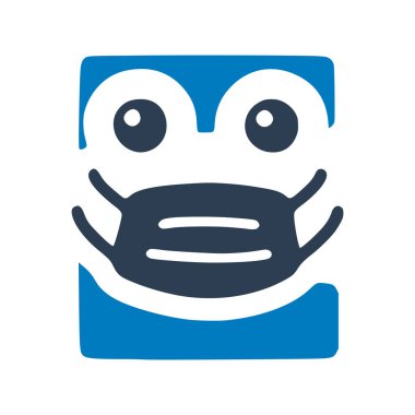 Tıbbi maskeli e harfi, karalama tarzında sevimli bir karakter.