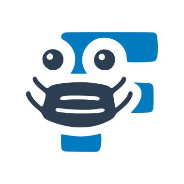 Tıbbi maskeli f harfi, karalama tarzında sevimli karakter.