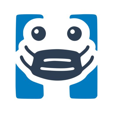 Tıbbi maskeli h harfi, karalama tarzında sevimli bir karakter.