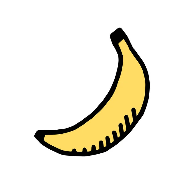Ícone Doodle Banana Isolado Fundo Branco Fruto Desenho Animado Ilustração — Vetor de Stock