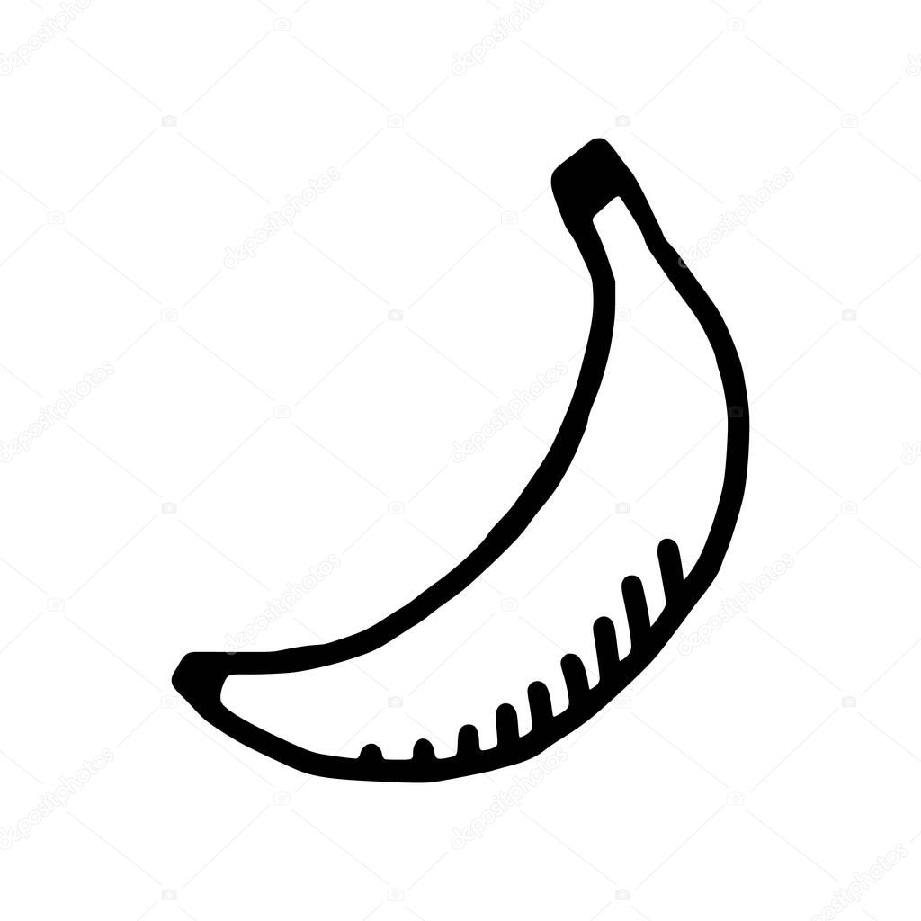 Banana hand drawn icon isolated on white background. Fruit cartoon vector illustration.