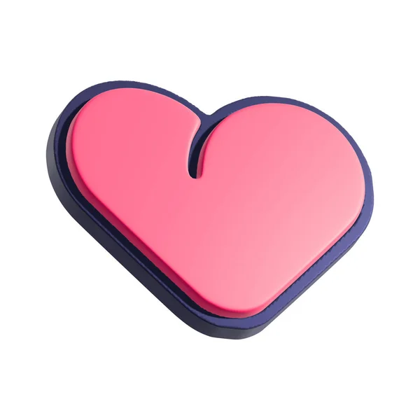 心脏符号3D插图 在白色背景上孤立的卡通按钮 — 图库照片