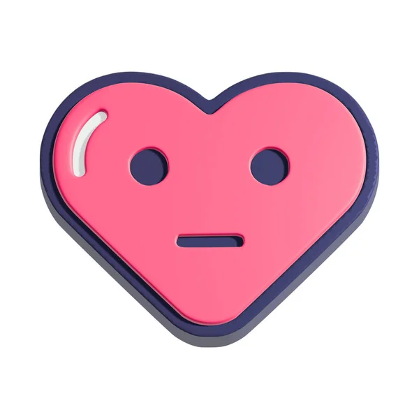 Emotionless Heart Smiley Face Illustration Cartoon Heart Character Isolated White — стоковое фото