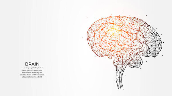 Abstract polygonal vector illustration of human brain on a light background. Brainstorming concept. Neurology creative banner, template or background.