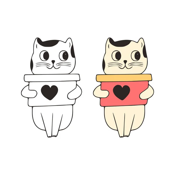 Funny Cat Box Doodle Icon Cute Pets Vector Art White — Vector de stock