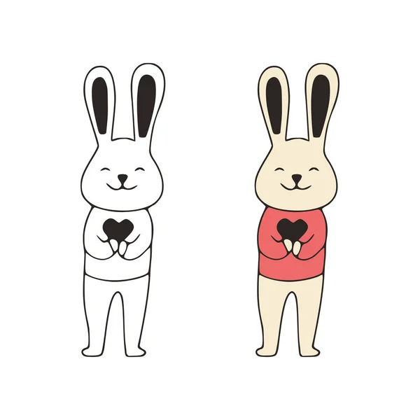 Funny Rabbit Heart Symbol Doodle Icon Cute Pets Vector Art — 스톡 벡터