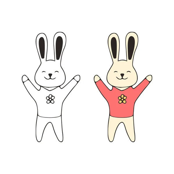 Funny Rabbit Doodle Icon Cute Pets Vector Art White Background — 스톡 벡터