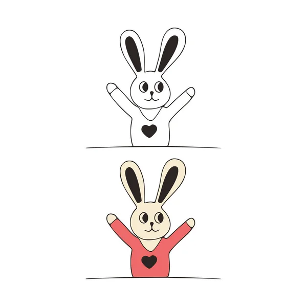 Funny Rabbit Doodle Icon Cute Pets Vector Art White Background — 스톡 벡터