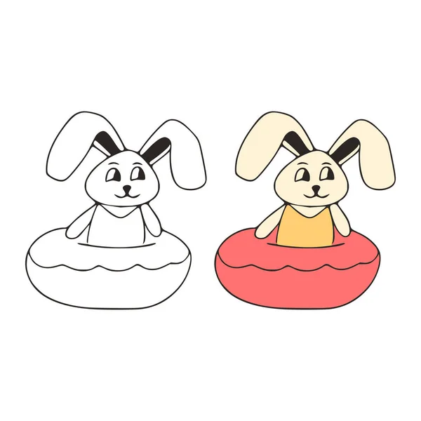 Funny Rabbit Donut Doodle Icon Cute Pets Vector Art White — Stock Vector