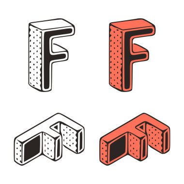 Beyaz arkaplandaki Isometric harf f f f f f f çizimi. Biçimlendirilmiş harf klipsi sanatı.
