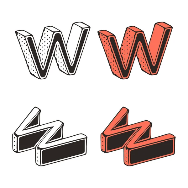 Beyaz arkaplandaki Isometric harfi w doodle vektör çizimi. Biçimlendirilmiş harf klipsi sanatı.