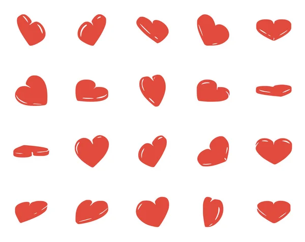 Vector Set Hand Drawn Red Heart Symbols Isolated White Background — Vector de stoc