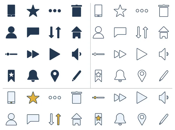 Vector Icon Set Three Different Styles User Interface Symbols Doodle —  Vetores de Stock