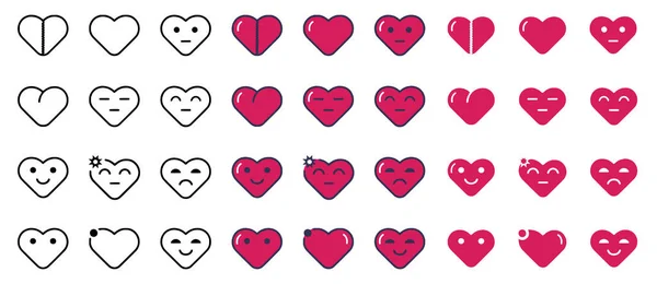 Vector Set Heart Characters Doodle Style Heart Emoticons Clip Art — Vector de stoc