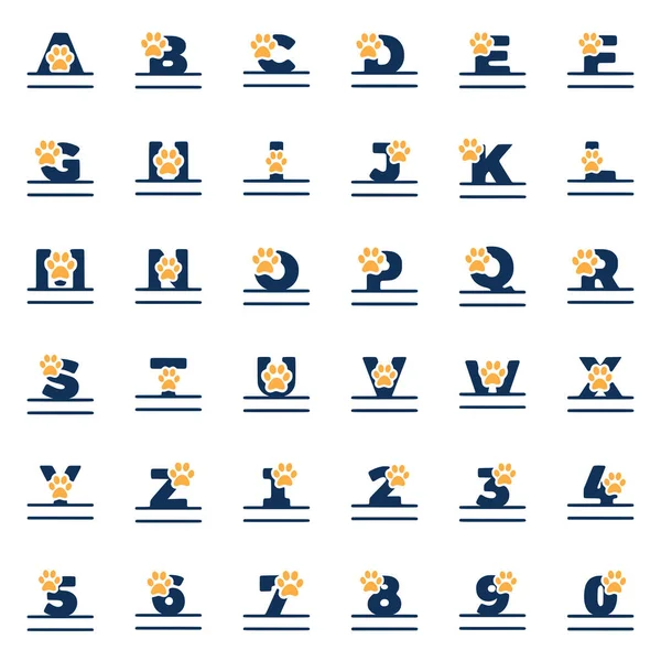 Ensemble Vectoriel Monogrammes Personnalisés Avec Symbole Patte Animal Lettres Chiffres — Image vectorielle