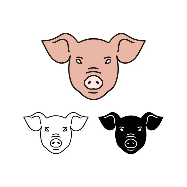 Pig Head Vector Illustration Styles Isolated White Background — Stock Vector