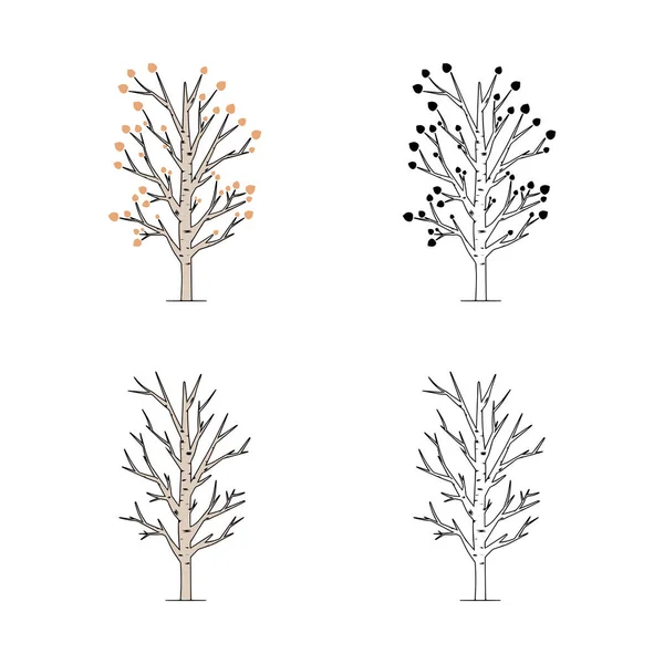 白い背景に隔離されたアスペンの木のベクトルセット ポプラの木の手描きイラスト — ストックベクタ