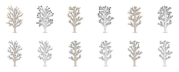 白い背景に隔離されたアスペンの木のベクトルセット ポプラの木の手のイラストを描いた 紅葉のコンセプト — ストックベクタ