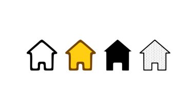 Ev simgesi farklı şekillerde ayarlandı. Beyaz arkaplanda ev sembolü çizimi izole edildi.