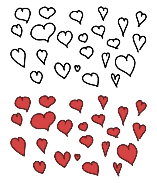 Διάνυσμα Σύνολο Καρδιών Στυλ Doodle Απομονώνονται Λευκό Φόντο Εικονογράφηση Φορέα — Διανυσματικό Αρχείο