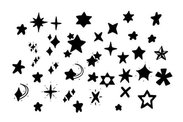 Conjunto Vetorial Estrelas Estilo Doodle Isolado Sobre Fundo Branco Ilustração — Vetor de Stock