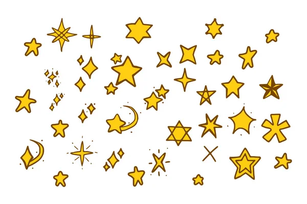 Conjunto Vetorial Estrelas Estilo Doodle Isolado Sobre Fundo Branco Desenhos — Vetor de Stock