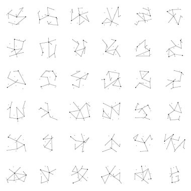 Beyaz arkaplanda elde çizilen çizgi ve noktalardan oluşan takımyıldız sembolleri. Astroloji klip sanatı