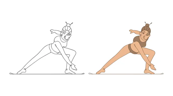 Wektor Ilustracji Dziewczyny Robi Gimnastykę Robi Zakręty Różnych Kierunkach Piękna — Wektor stockowy