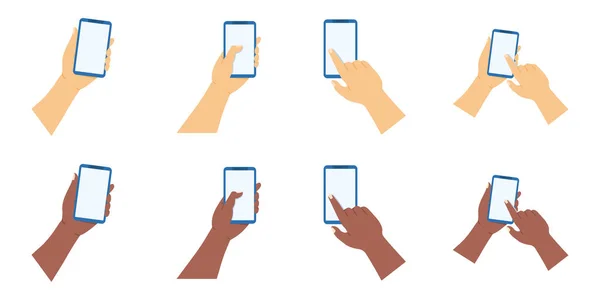 Hands Phones Using Mobile Device Vector Illustration White Background — Stockový vektor