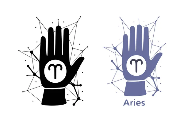 Hand Aries Symbol Isolated White Background Horoscope Fortune Telling Art — Vetor de Stock