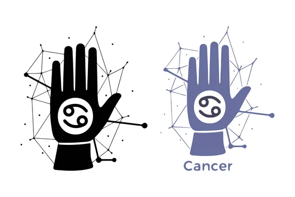 Hand Cancer Symbol Isolated White Background Horoscope Fortune Telling Art — Stock Vector
