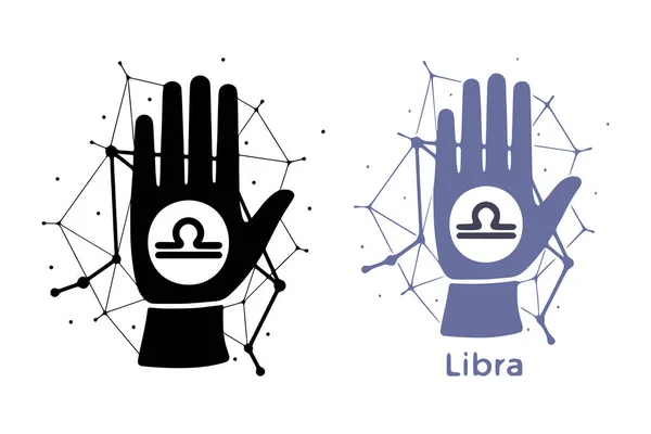 Hand Libra Symbol Isolated White Background Horoscope Fortune Telling Art — Vetor de Stock