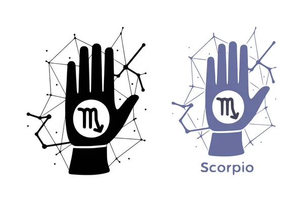 Hand Scorpio Symbol Isolated White Background Horoscope Fortune Telling Art — Vetor de Stock