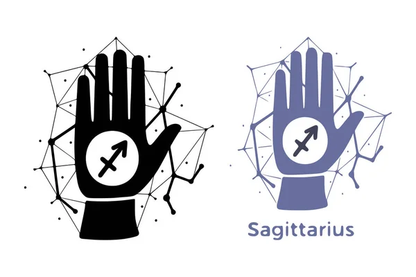 Hand Sagittarius Symbol Isolated White Background Horoscope Fortune Telling Art — Vetor de Stock