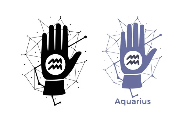 Hand Aquarius Symbol Isolated White Background Horoscope Fortune Telling Art — Vetor de Stock