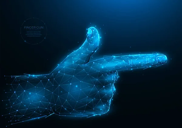 Finger Gun Polygonal Vector Illustration Dark Blue Background Hand Gesture — Stok Vektör