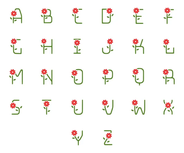 Векторный Набор Букв Красным Цветочным Ручным Рисунком Изолирован Белом Фоне — стоковый вектор