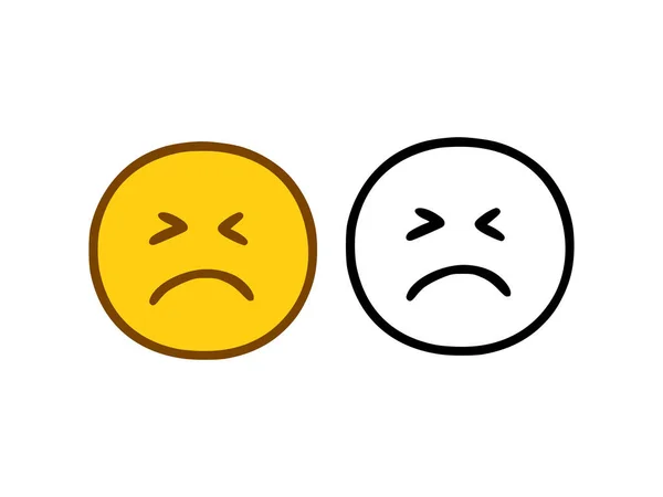 Sad Face Emoticon Doodle Style Isolated White Background — Stock Vector