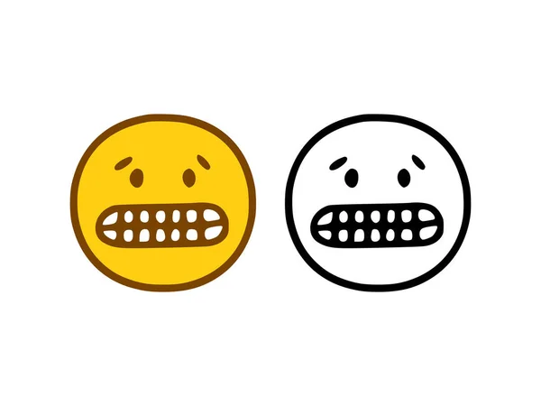 Emoticon Pokazuje Zęby Stylu Doodle Izolowane Białym Tle — Wektor stockowy