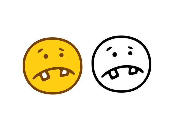 Emoticon Com Dentes Grandes Estilo Doodle Isolado Fundo Branco — Vetor de Stock