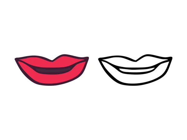 Mouth Lips Cartoon Outline Style Isolated White Background — Stock Vector