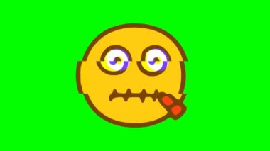 Yeşil arka planda kapalı ağız simgesi arıza etkisi. Komik bir tip. Emoji hareket grafikleri.