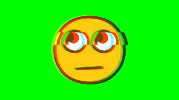 Upset Face Emoticon Glitch Effect Green Background Emoji Motion Graphics — Stock Video