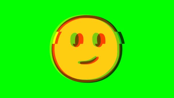 Lindo Efecto Glitch Emoticono Cara Feliz Sobre Fondo Verde Emoji — Vídeo de stock