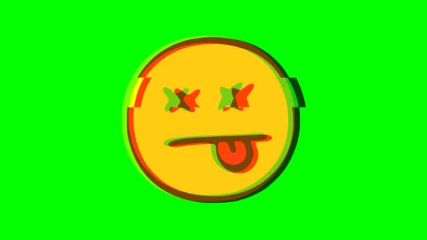 Kill Face Tongue Emoticon Glitch Effect Green Background Funny Character — Stock Video